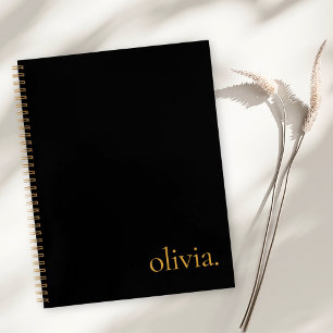 Monogram Name Modern Simple Elegant Black Gold Notebook