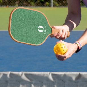 Monogram Name Modern Spring Green Denim Print Pickleball Paddle