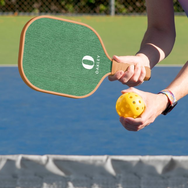 Monogram Name || Modern Spring Green Denim Print Pickleball Paddle (Insitu)