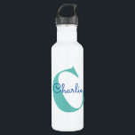 Monogram Name Modern Typography 710 Ml Water Bottle<br><div class="desc">A fun modern tilted monogram and name typography design.  Change the initial and name to personalise.</div>
