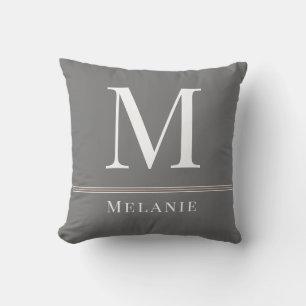 Monogram Name Modern Typography Grey White Peach Cushion