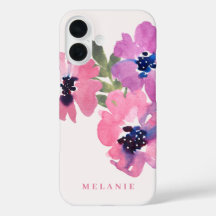 Monogram Name Modern Watercolor Pink Floral