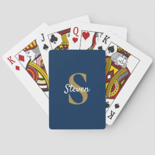 Monogram Name Navy Blue and Gold Playing Cards