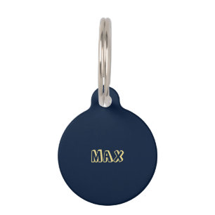 Monogram name navy blue gold dog contact info pet tag