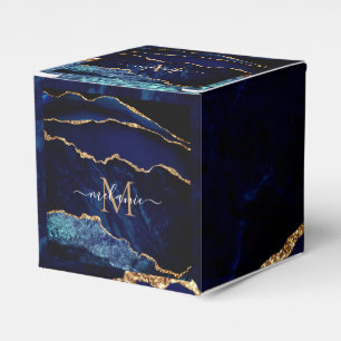 Monogram Name Navy Blue Gold Glitter Favour Boxes