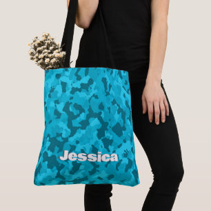 Monogram Name on Blue Camo Tote Bag