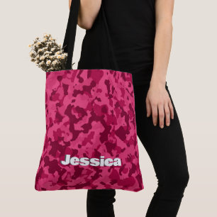 Monogram Name on Pink Camo Tote Bag