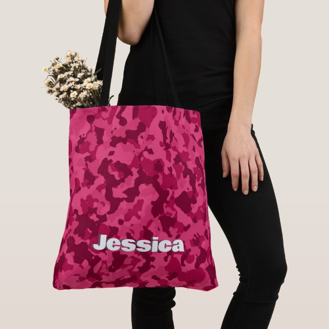 Monogram Name on Pink Camo | Tote Bag (Close Up)