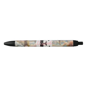 Monogram name on vintage watercolor floral park black ink pen