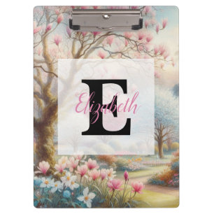 Monogram name on vintage watercolor floral park clipboard