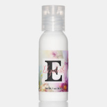 Monogram name on watercolor Flowers in pastels 