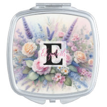 Monogram name on watercolor Flowers in pastels  