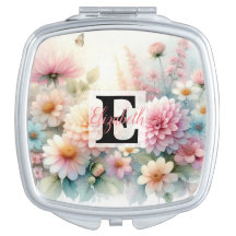 Monogram name on watercolor Flowers in pastels 
