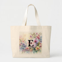 Monogram name on watercolor Flowers in pastels