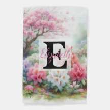 Monogram name on watercolor Flowers in pastels  Th