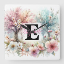 Monogram name on watercolor Flowers in pastels  Th