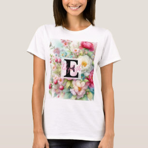 Monogram name on watercolor Flowers in pastels Th T-Shirt