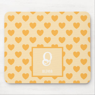 Monogram Name Orange Hearts Pattern Mouse Pad