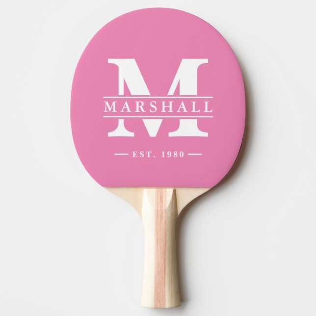 Monogram & Name Overlay Classic Pink Ping Pong Paddle (Front)
