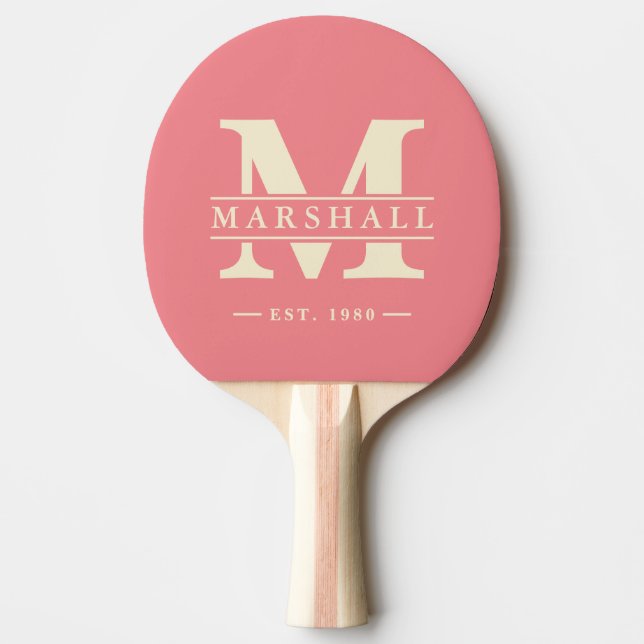 Monogram & Name Overlay Peach Ping Pong Paddle (Front)