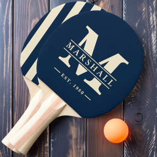 Monogram & Name Overlay Polo Stripe Deep Sea Blue Ping Pong Paddle