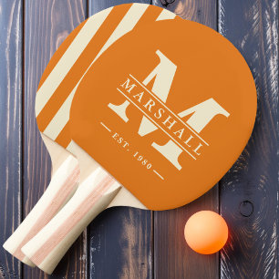 Monogram & Name Overlay Polo Striping Warm Citrus Ping Pong Paddle