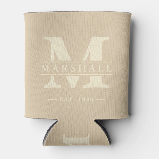 Monogram & Name Overlay Sand Dune Can Cooler (Front)