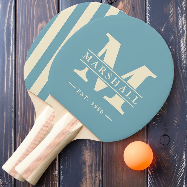 Monogram & Name Overlay Stripe Warm Aqua Afternoon Ping Pong Paddle (Creator Uploaded)