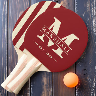 Monogram & Name Overlay Striping Deep Cranberry Ping Pong Paddle