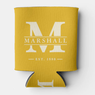 Monogram & Name Overlay Warm Sunflower Can Cooler