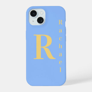 Monogram Name Pastel Blue iPhone 15 Case