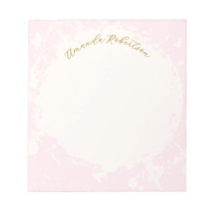 Monogram Name Pastel Pink Gold Splattered Stylish Notepad