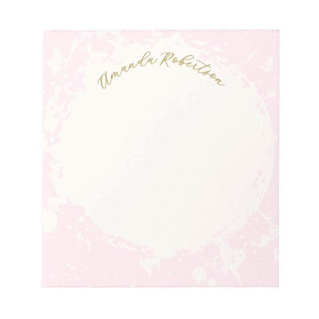 Monogram Name Pastel Pink Gold Splattered Stylish  Notepad (Front)
