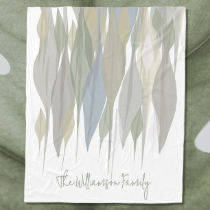 Monogram name pastel sage green gray beige leaves  fleece blanket
