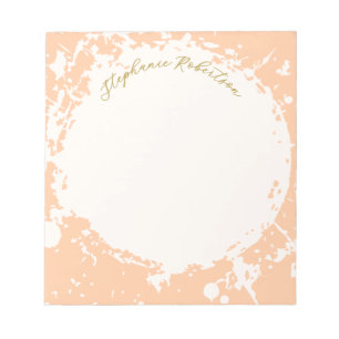 Monogram Name Peach Gold Splattered Stylish Modern Notepad