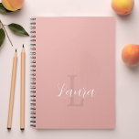 Monogram name personalised blush pink girly notebook<br><div class="desc">Modern blush dusty pink monogrammed and name personalised notebook with a white chic feminine signature script.</div>