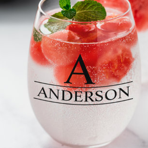 Monogram Name Personalised Classic Stemless Wine Glass