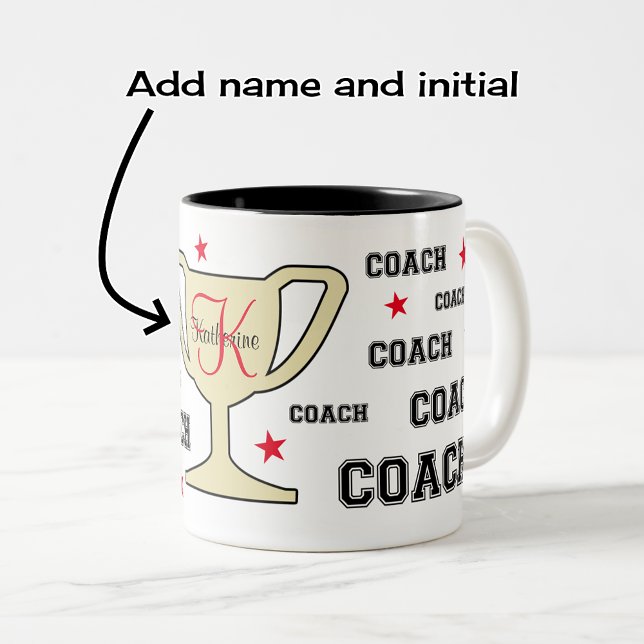 Monogram name personalised for sports coach Two-Tone coffee mug (Design on two-tone black coffee mug)