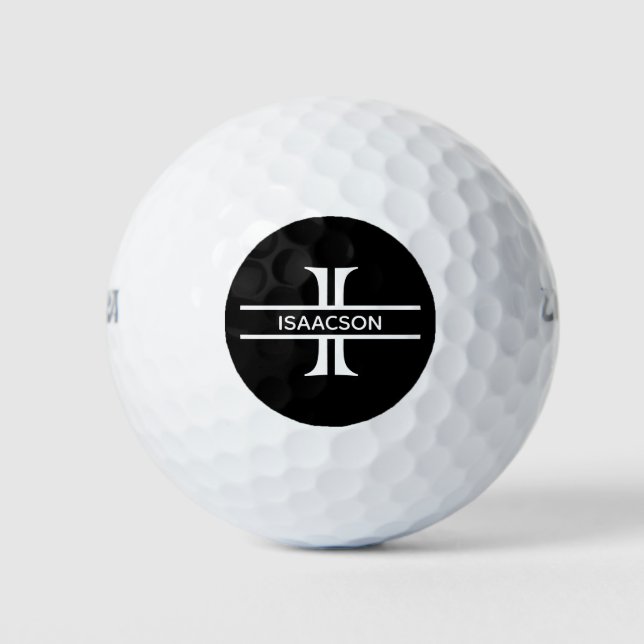 Monogram Name Personalised Letter I Black White Golf Balls (Front)
