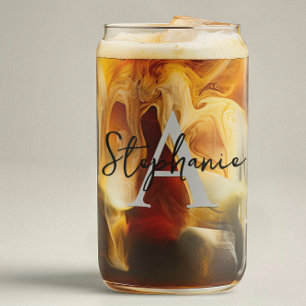 Monogram Name Personalised Script Can Glass
