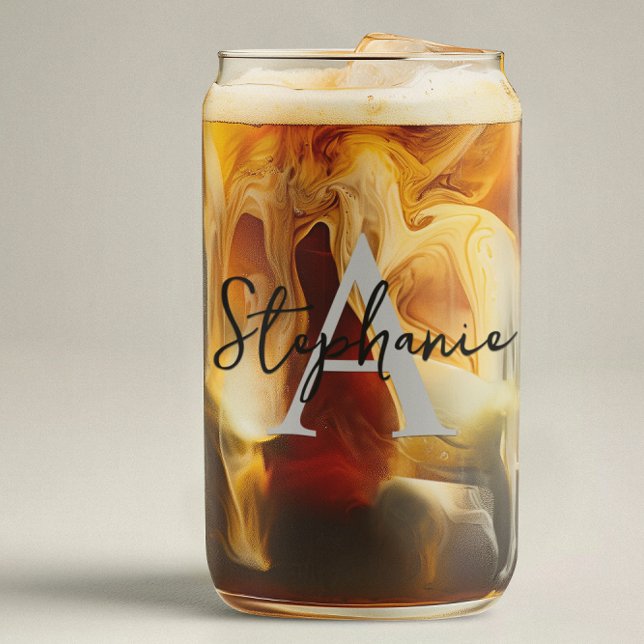 Monogram Name Personalised Script Can Glass (Creator Uploaded)