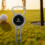 Monogram name personalised simple black  divot tool<br><div class="desc">Modern men's monogrammed stylish gold accessories with black and white trendy typography.            Personalise it with name and initial letter. It can be a classy gift for a golf lover - boyfriend,  husband,  dad,  or uncle on a birthday,  Christmas,  or any other anniversary or occasion.</div>