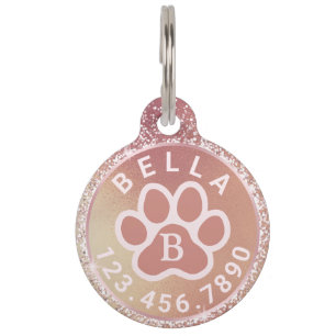 Monogram Name & Phone Peach Pink Round Pet Tag