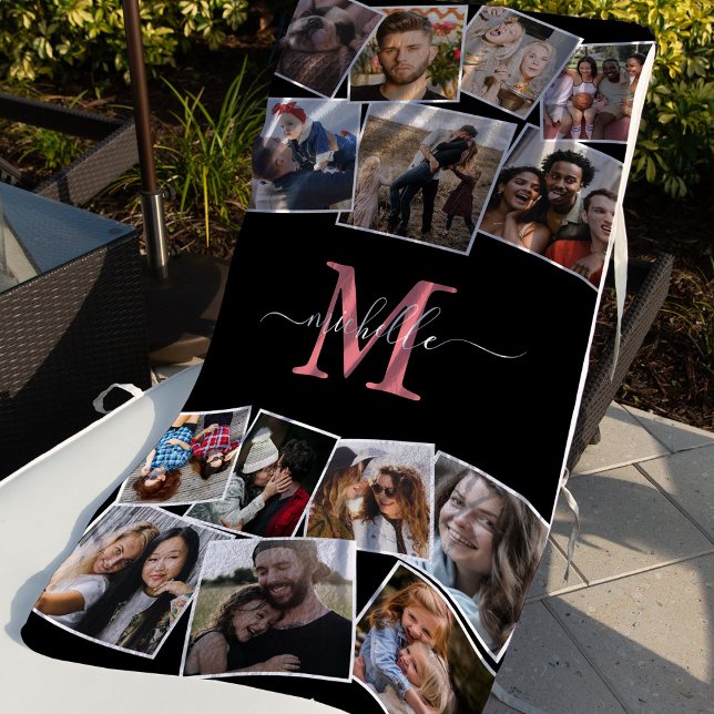 Monogram Name Photo Collage Beach Towel (Creator Uploaded)