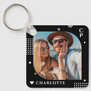 Monogram Name Photo Trendy Simple Modern Key Ring