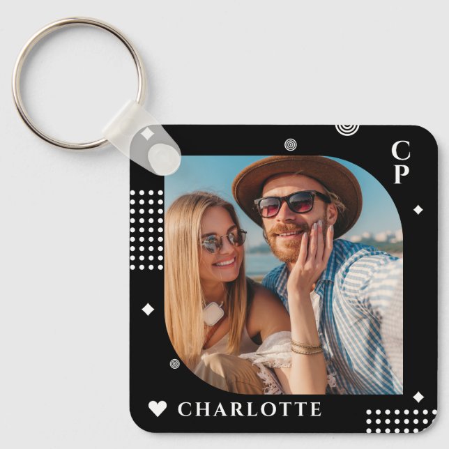 Monogram Name Photo Trendy Simple Modern Key Ring (Front)