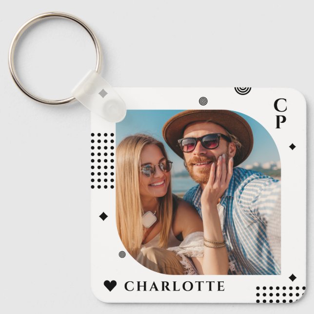 Monogram Name Photo Trendy Simple Modern Key Ring (Front)