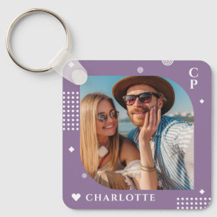 Monogram Name Photo Trendy Simple Modern Key Ring