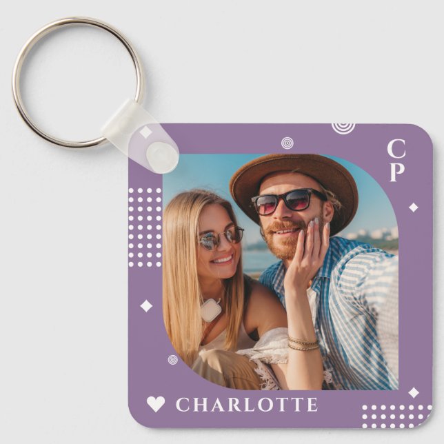 Monogram Name Photo Trendy Simple Modern Key Ring (Front)
