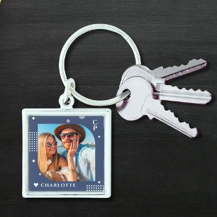 Monogram Name Photo Trendy Simple Modern Key Ring